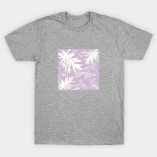 Trio palm leaves white on lilac purpule tropical fall TeePublic T-Shirt